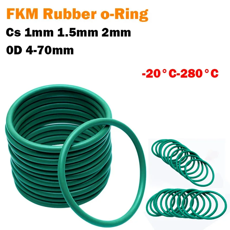 

Толщина CS 1 мм 1,5 мм 2 мм Зеленое уплотнительное кольцо из фторкаучука FKM, наружный диаметр 4-70 мм, круглые уплотнительные кольца, уплотнительная шайба, маслостойкая и кислотостойкая