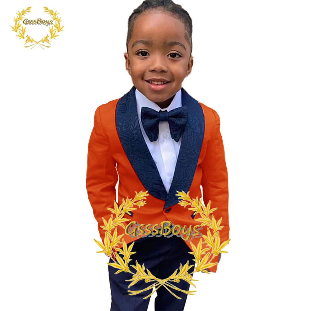 Suits For Boys Wedding Tuxedo Shawl Collar Jacquard Pictures Formal Party Dress Kids Blazer Pants 2 Piece костюм для мальчика