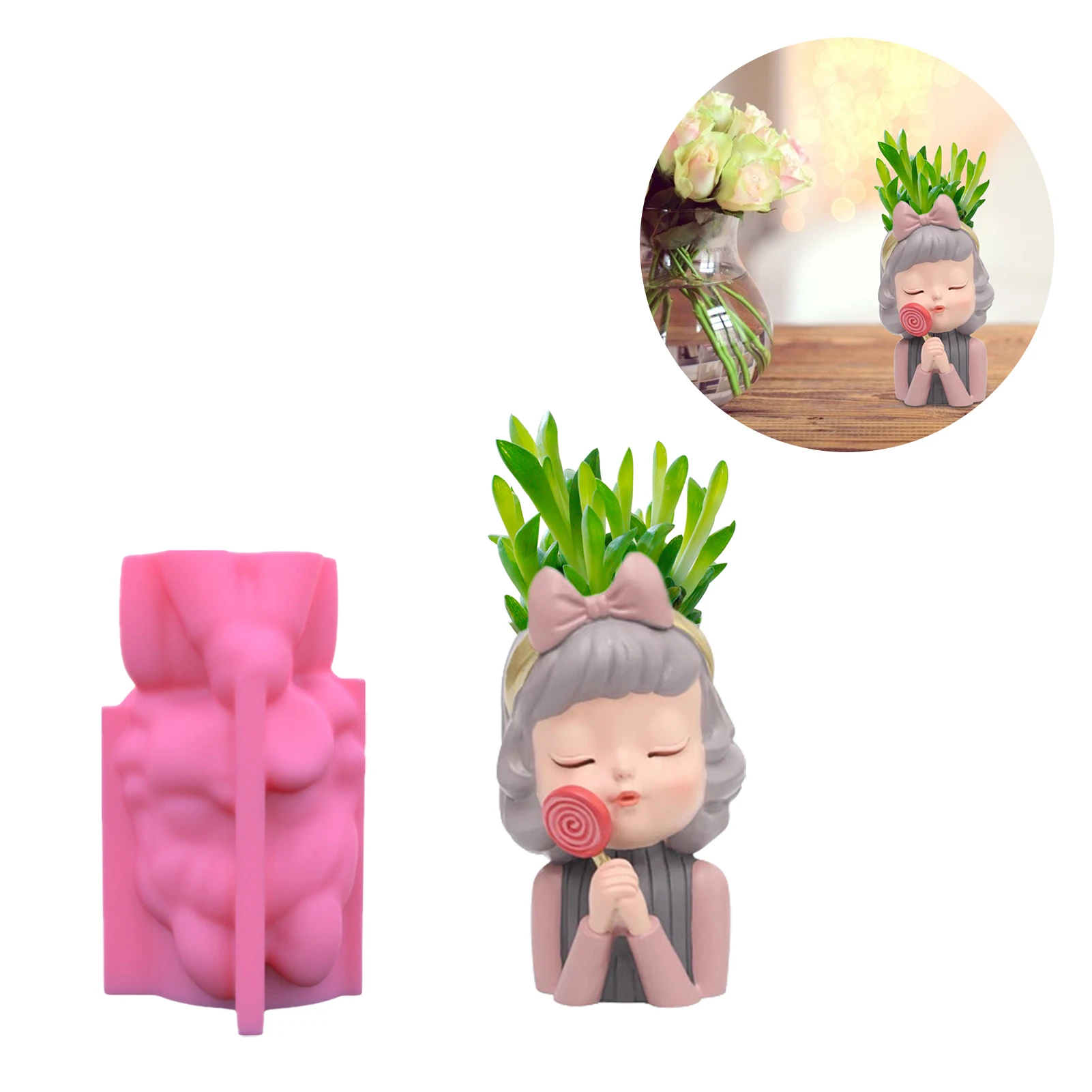 

Cute Flower Pot Pen Holder Face Vase Modeling Concrete Cement Flower Pot Silicone Mold Aromatherapy Plaster Mold Candle Mold