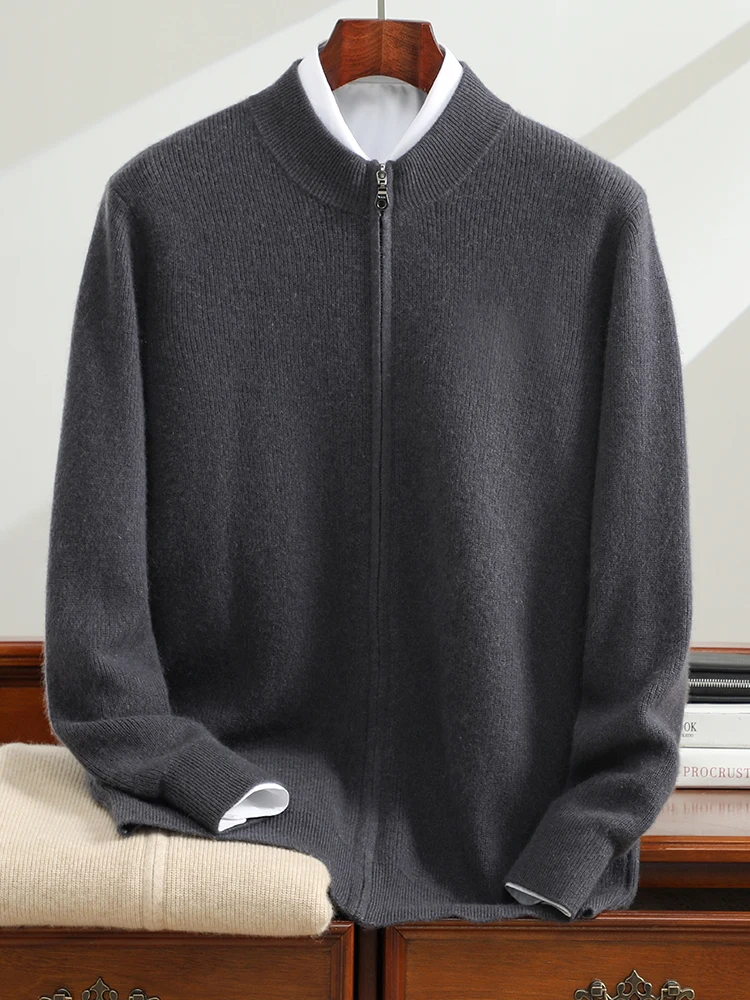 Мужской кашемировый свитер на молнии ANGEL черный утепленный Повседневный базовый