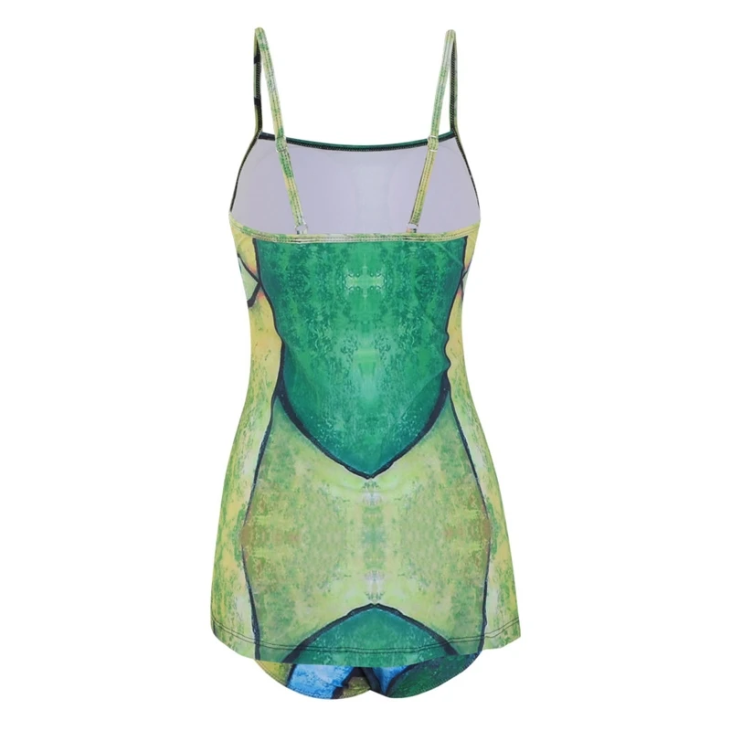 

2022 New Womens Two Piece Swimsuits Tankini Top Set with Shorts Slimming Control Color Printed Swimdress Swimwear