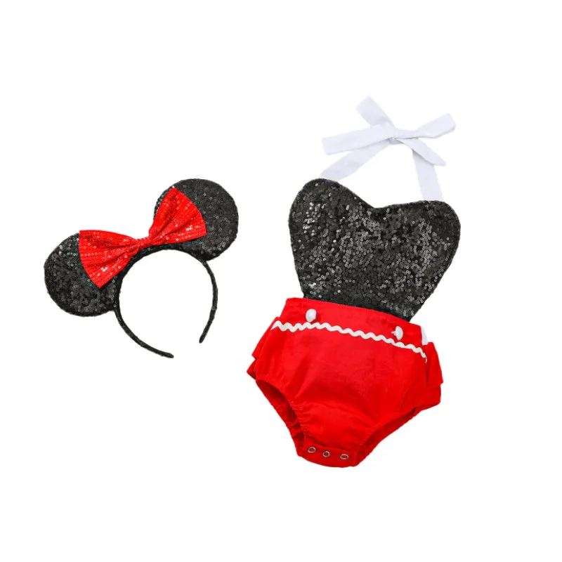 

Infant Sleeveless Bodysuit with Bow Headband, Cartoon Heart Shape Sweet Style Halter Backless Jumpsuit Summer Clothing 2022