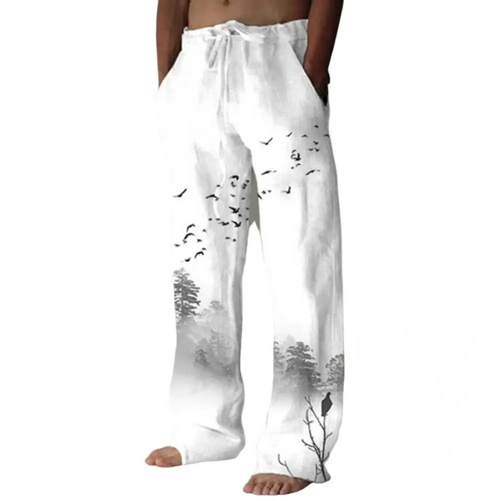 

Casual Elastic Waist Printed Trousers Men Trousers Summer Flying Birds Print