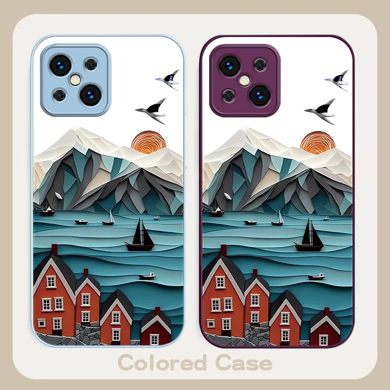 Retro house and boat purple For Find X5 X3 Lite Reno 6 4Z 5G OPPO A72 79 73 58 A54S OnePlus Nord N200 Tempered glass phone case