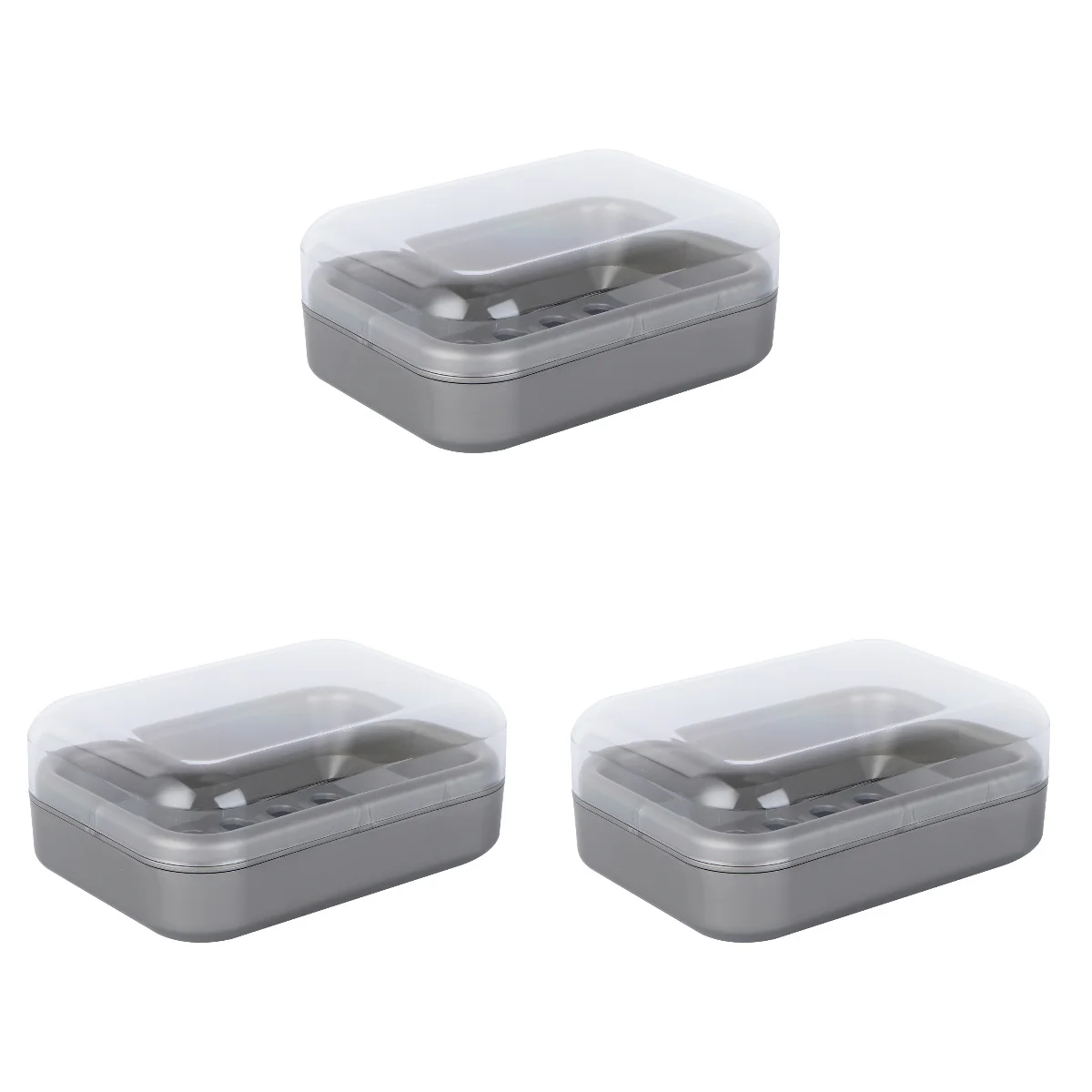 

3pcs Plastic Soap Dish with Clear Lid Drain Soap Holder for Bathroom Kitchen(Grey)