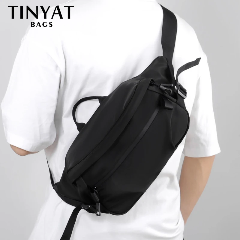TINYAT Men's Chest Bag for 9.7' ipad Purse Phone Male Shoulder Bags Husband Large Capacity Waterproof Fashion Crossbody Bag
