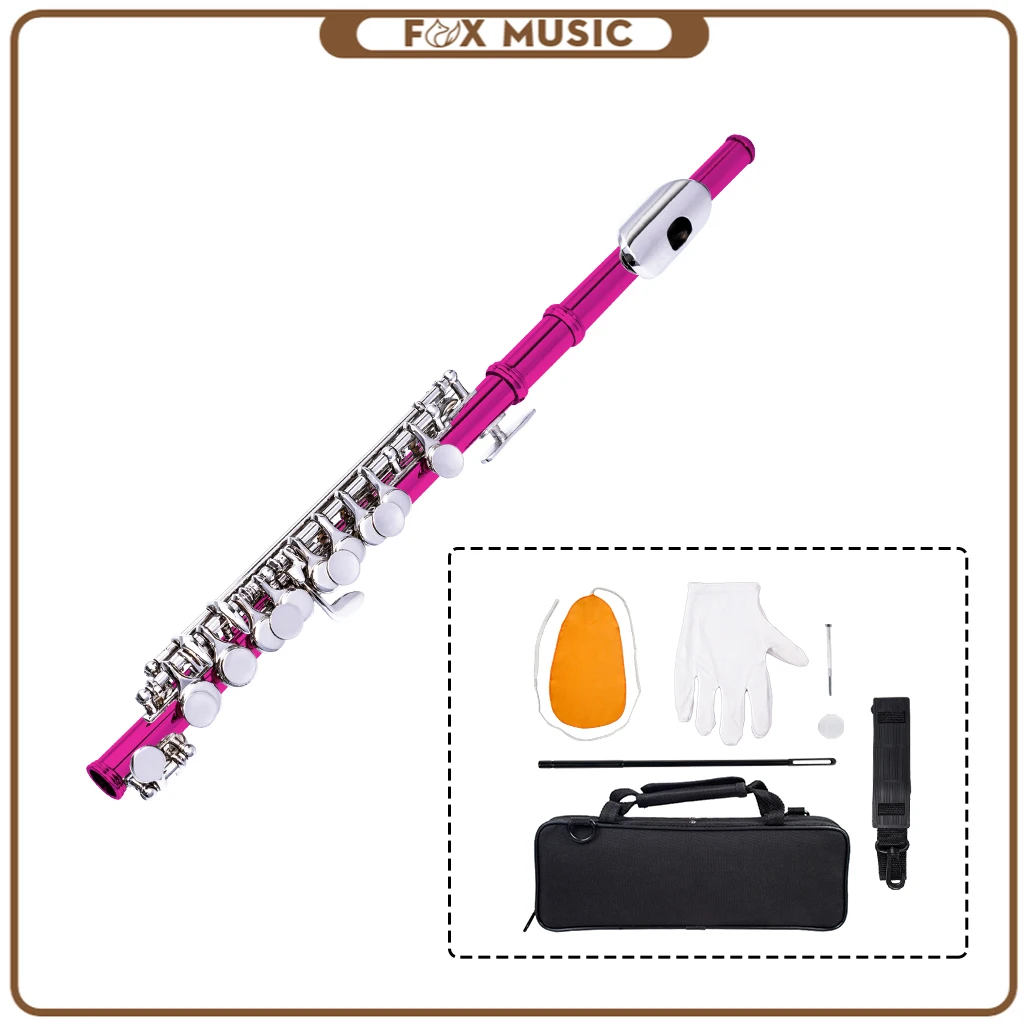 Excellent Nickel Plated C Key Piccolo Rose Red Color W/ Case Cleaning Rod And Cloth And Gloves Cupronickel Piccolo Set