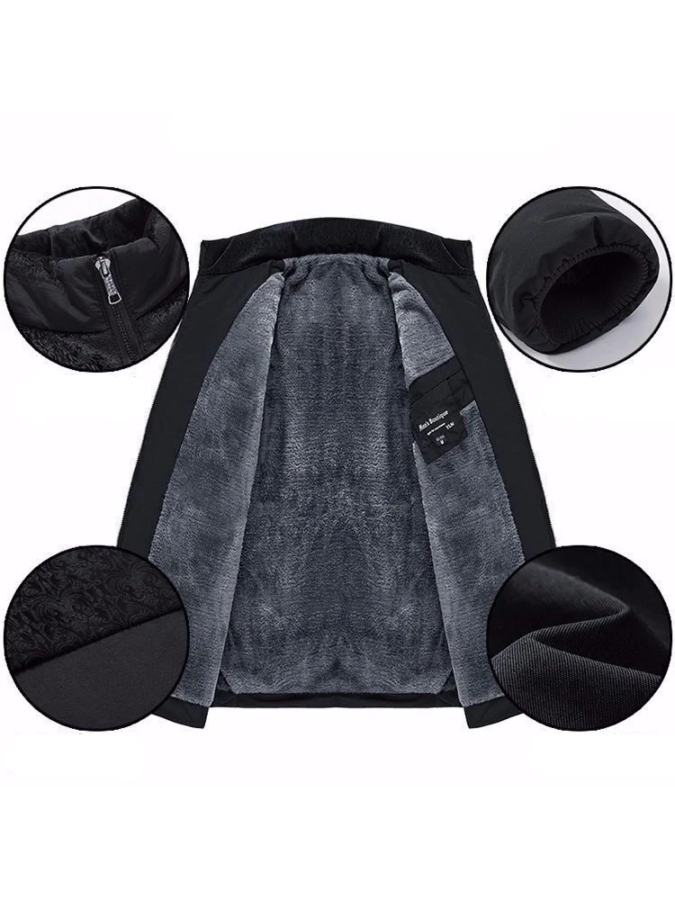 Men's Plush Thickened Parkas Stand Collar Winter Jacket Men Parker Coat Winter Warm Thick Zipper Coat Padded Overcoat for Male