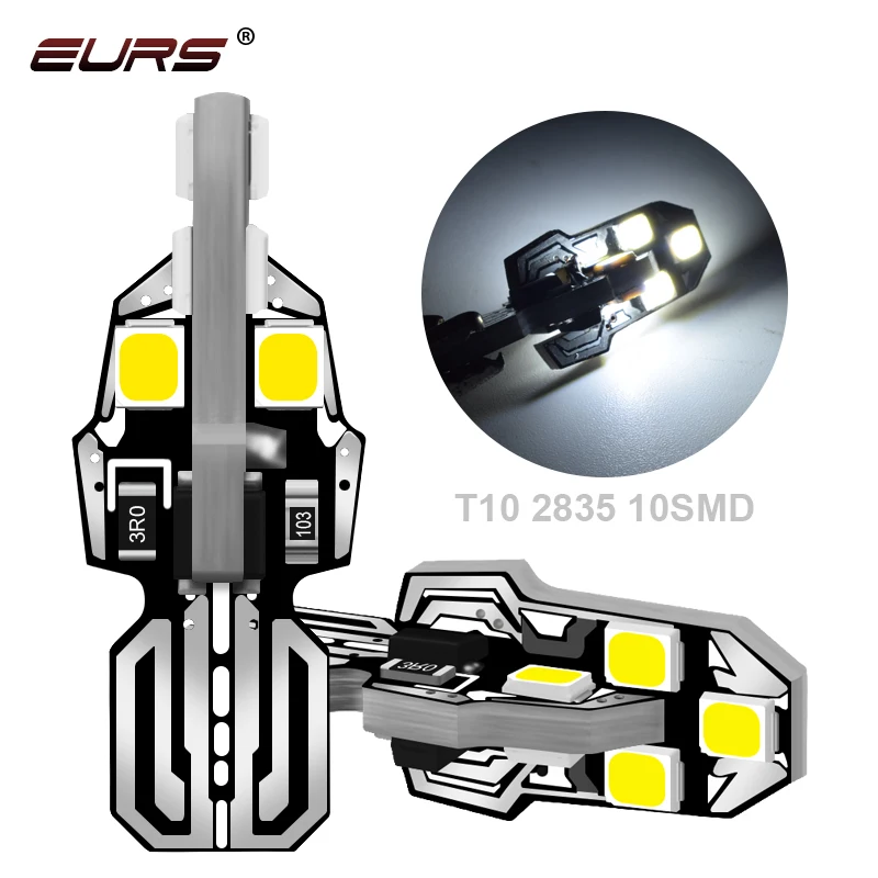 Светодиодсветодиодный лампы EURS T10 W5W 2835 10smd для салона автомобиля, 12 В, 24 В, 6000 К, 2 шт.