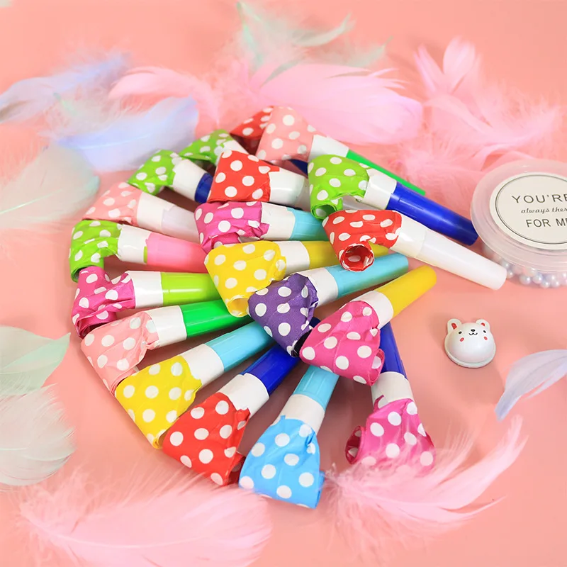 

20pcs Children's birthday wedding atmosphere props Colorful polka Dot Blow Roll Children's toys Whistle Party christmas props