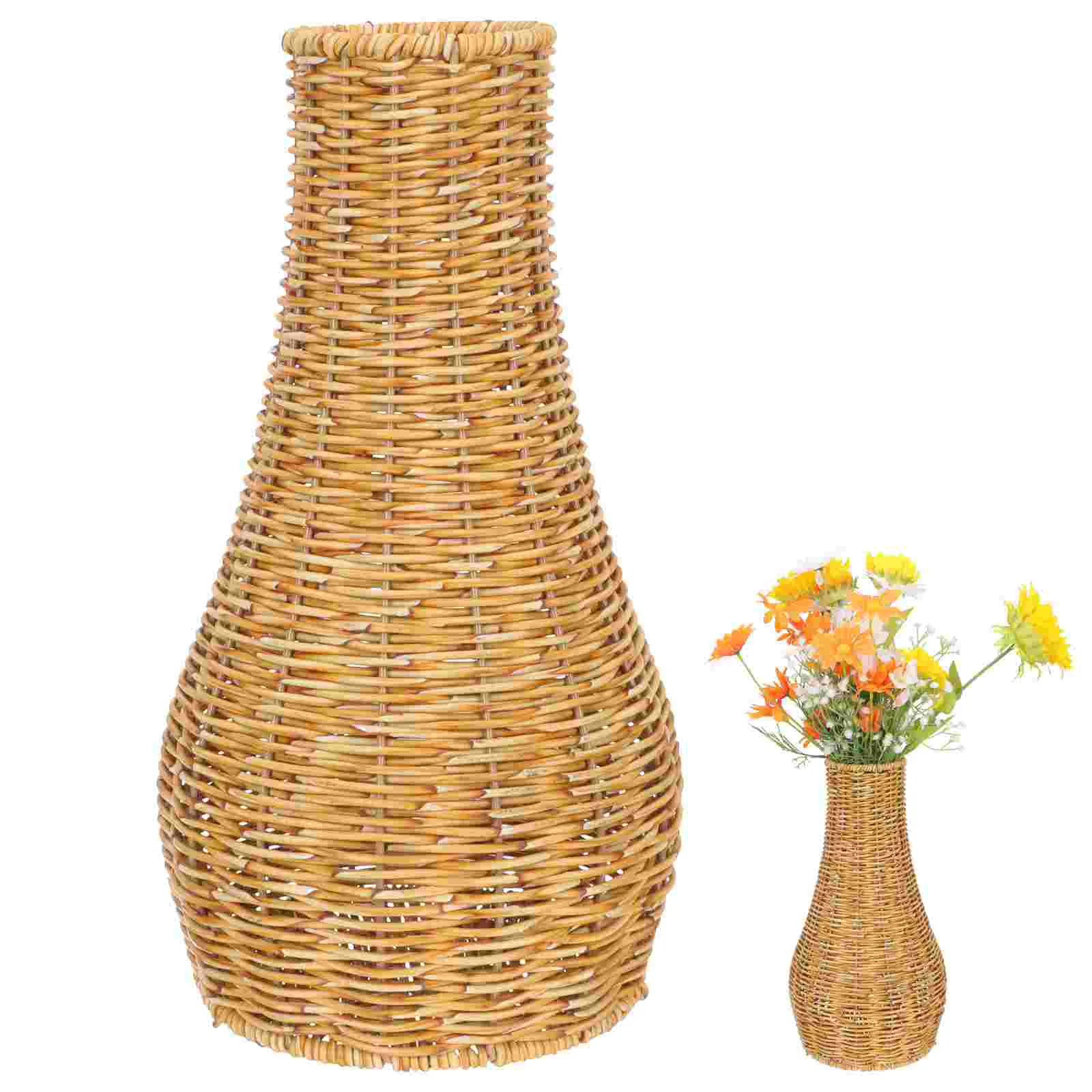 

Woven Flowervase Imitation Rattan Floral Decor Rustic Decorative Basket Dining Room Table Farmhouse Holder Dry Tall Vases