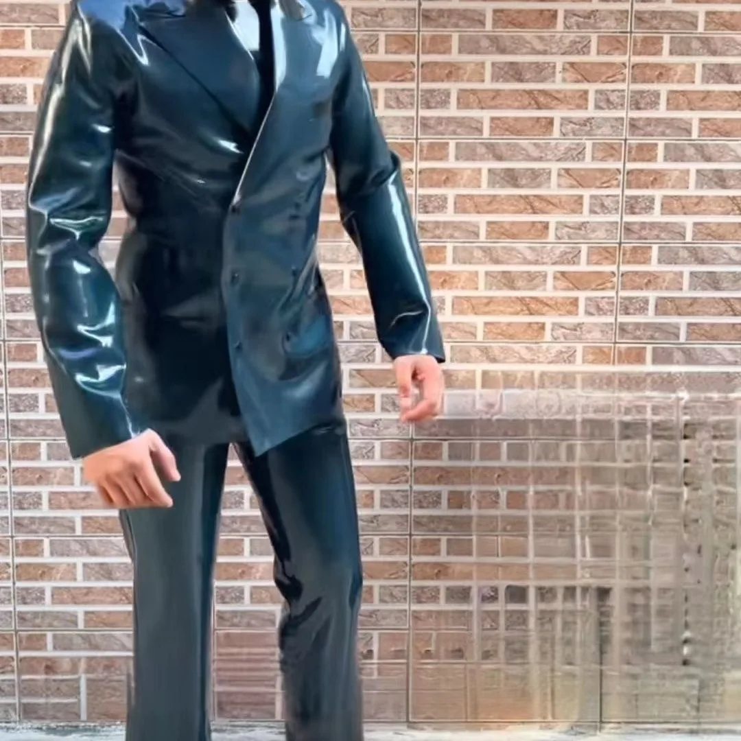 Мужской модный латексный резиновый костюм ручной работы с длинными рукавами