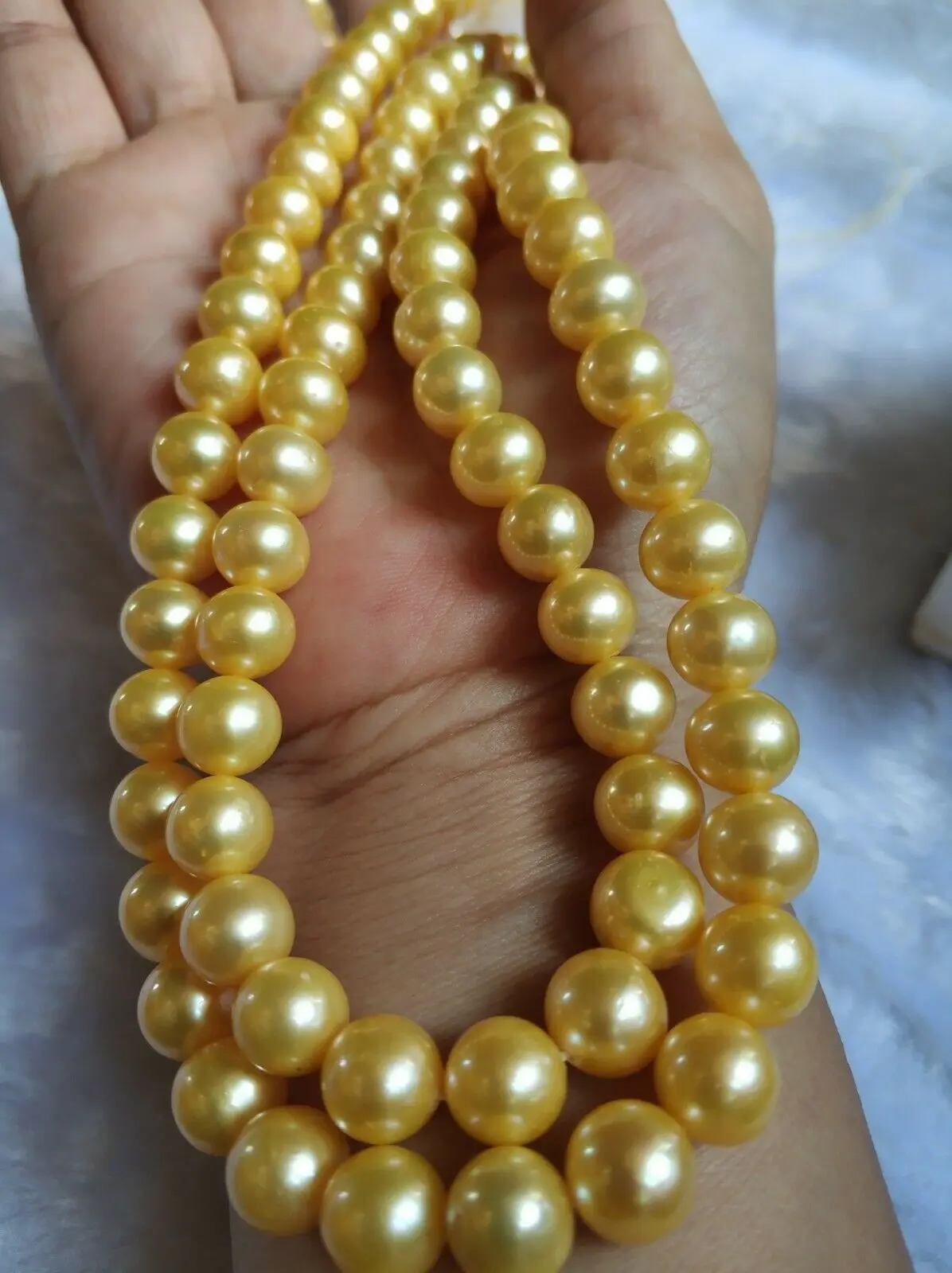 

Beautiful AAA+ 10-11mm natural south sea Gold Round pearl necklace 35inch