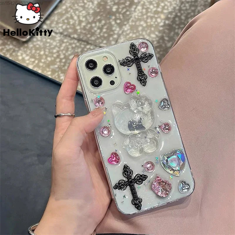 

Sanrio Hello Kitty 3D Cartoon Fashion Cross IPhone 13 14 12 11 Pro Xs Max Apple Cover Kawaii Anime Japanese Style 7 8 Plus Case