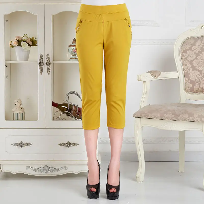 

2022 Summer Middle Aged Elderly Women 5XL Calf-length Pants New Elastic High Waist Pants Casual Straight Trousers Z50