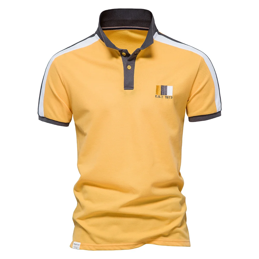 

Men's Polo Short Sleeve Cotton T-shirt 2022 Spring and Summer Three Color Splicing Raglan Cuff Ogo Embroidered Men's Polo Shirt