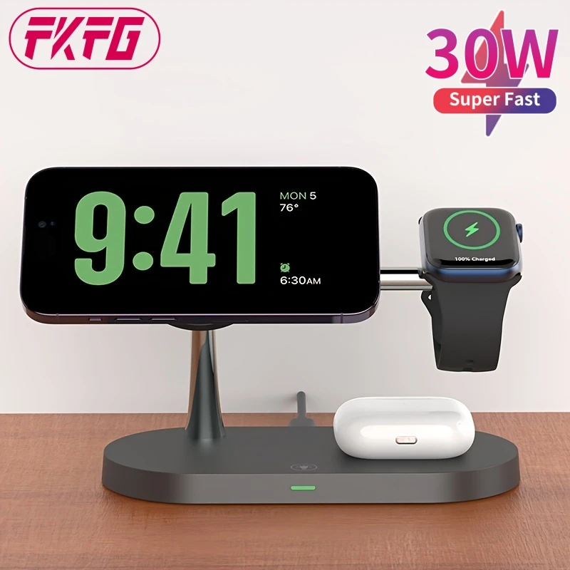 

36W Qi Fast Charging Dock Station 3 in 1 Magnetic Wireless Charger Stand with LED Night Light for iPhone 13 Apple Watch AirPods