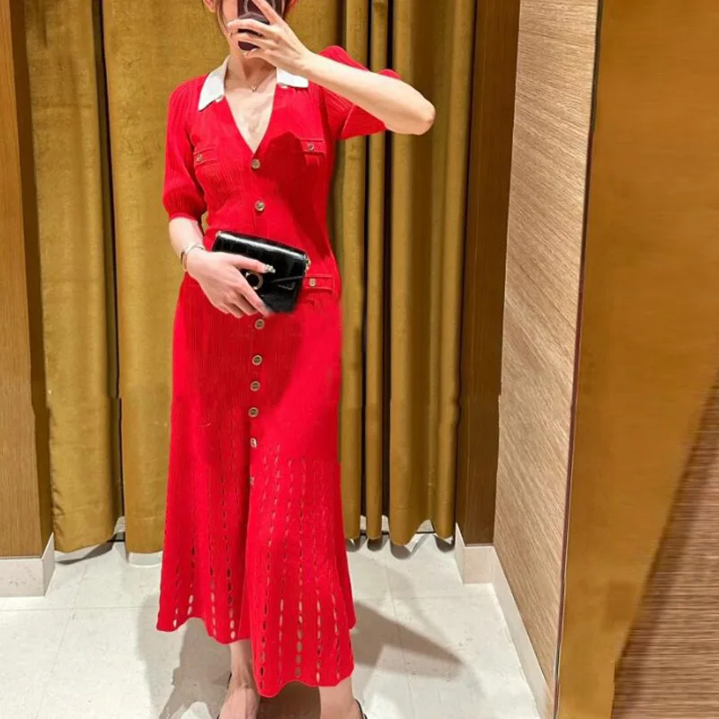 ALPHALMODA 2024 новое тонкое трикотажное длинное платье во французском стиле