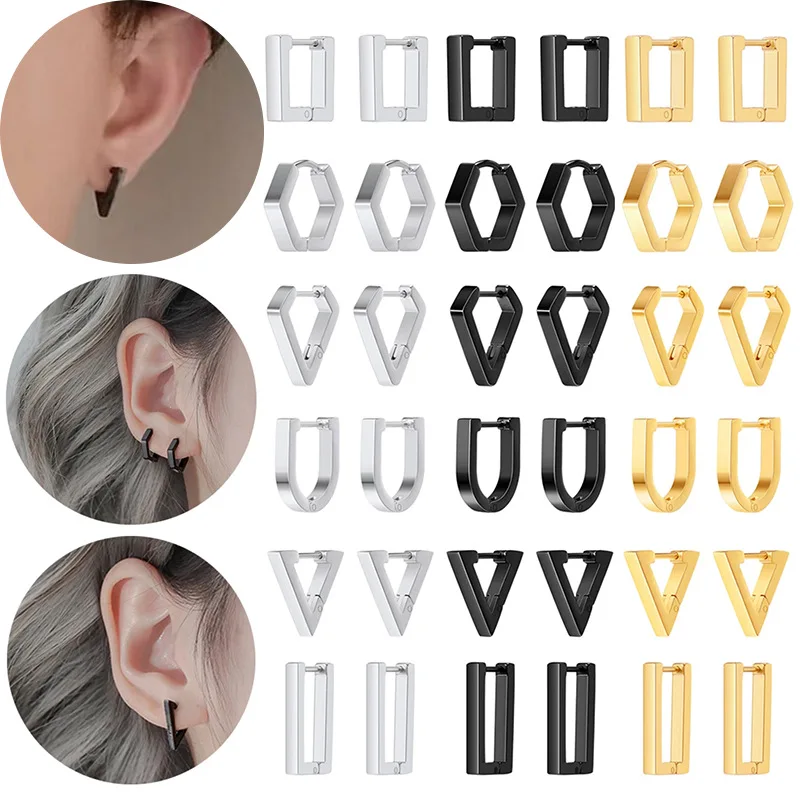 

10/20pair/Lot Simple Stainless Steel Ear Buckle For Women Men Mix Style Punk Unisex Rock Earring Jewelry Accessories