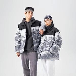 Винтажный портретный принт, зимняя женская уличная одежда, теплая верхняя одежда большого размера с воротником-стойкой, повседневные парки и пальто унисекс