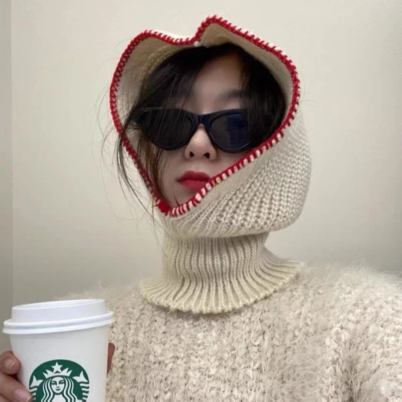 

Осенне-зимняя маска-Балаклава контрастных цветов, Женская Слитная вязаная шапка контрастных цветов с воротником и рукавом, теплый лыжный п...