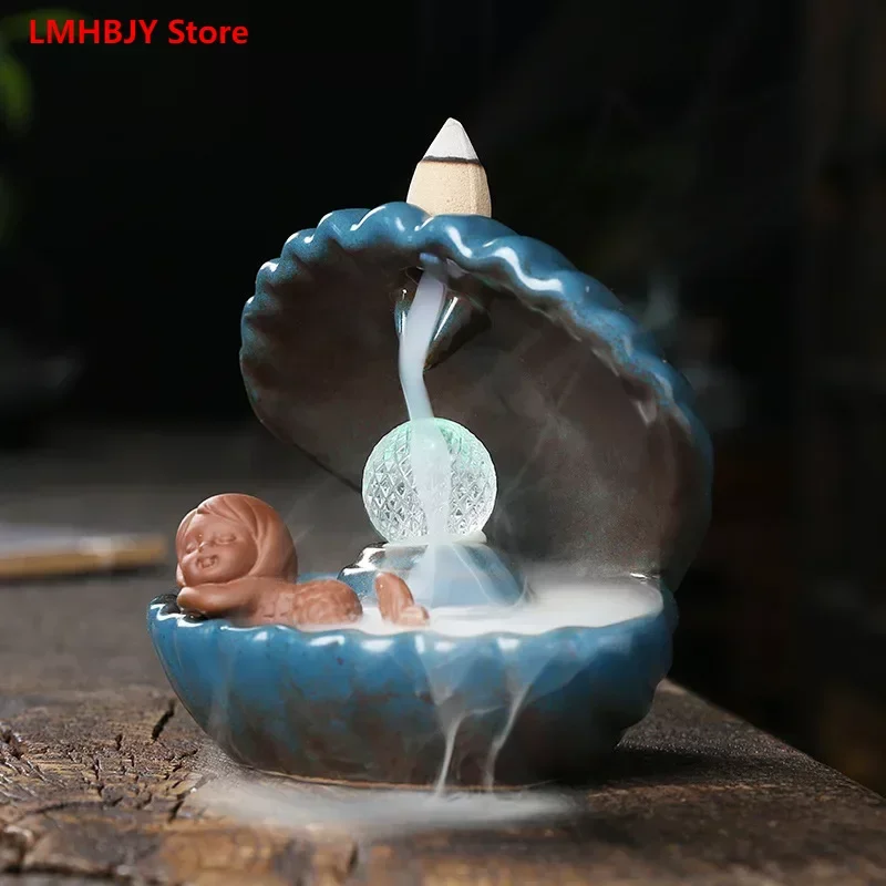 

Ceramic Crafts Home Decoration Creative European Style Shell Mermaid LED Lamp Backflow Aromatherapy Furnace