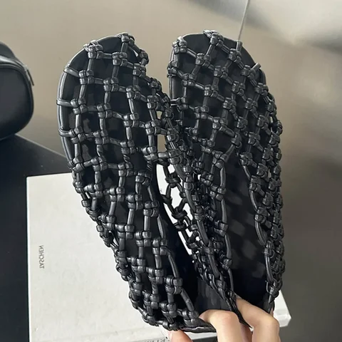 Модная летняя женская обувь на плоской подошве с плетением, элегантные удобные повседневные модельные сандалии-мюли