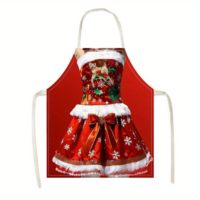 

Праздничный рождественский фартук: очаровательный дизайн со снежинками и тематикой Санта-Клауса. Необрастающий фартук. Новогоднее украшение для дома.