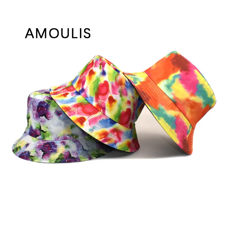 

AMOULIS Bucket Hats for Women and Men Tie Dye Sun Hat Girls Fisherman Hat Summer Casual Double-sided Beach Caps Gorras Unisex