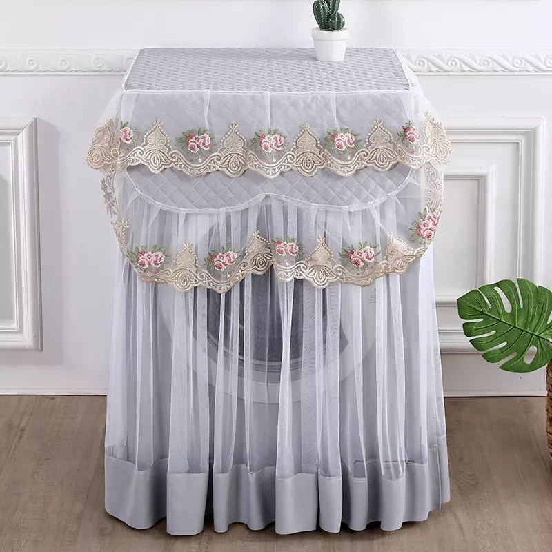 

NEW Lace Fabric Washing Machine Cover Dustproof Embroidery Home Decor Washing Machine Protective Cover Cover Towel Sunscreen