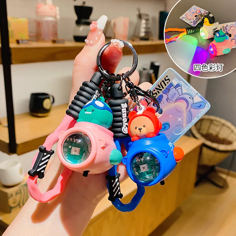 

Cartoon Flying Bear Light Glowing Keychain Sunset Light Luminous Key Ring Female Couple Cute Bag Hanging Key Chain Gifts