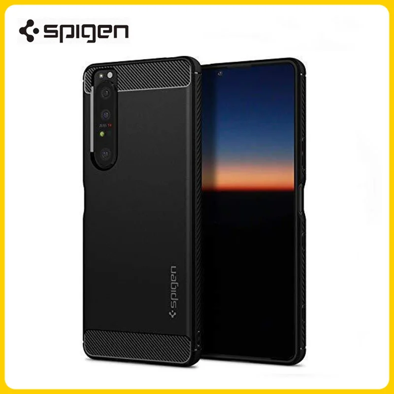 

Original Spigen Rugged Armor Case For Sony Xperia 1 III Shockproof Slim Matte Cover Carbon Fiber Pattern TPU Case