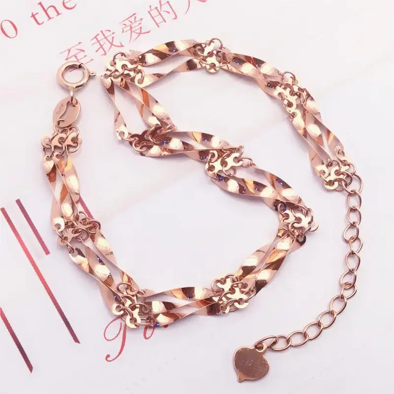

585 purple gold shiny three-layer twisted flower bracelets for women classic 14K rose gold luxury wedding jewelry gift