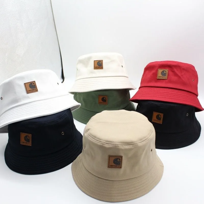

2022 carhartts wip tooling vintage short brim bucket hat flat top leather label bucket hat