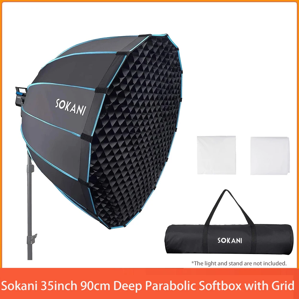 

Sokani 35inch 90cm Deep Parabolic Softbox with Grid for Aputure 300D II Godox SL-60W SL-150W and Other Bowens Mount Lights