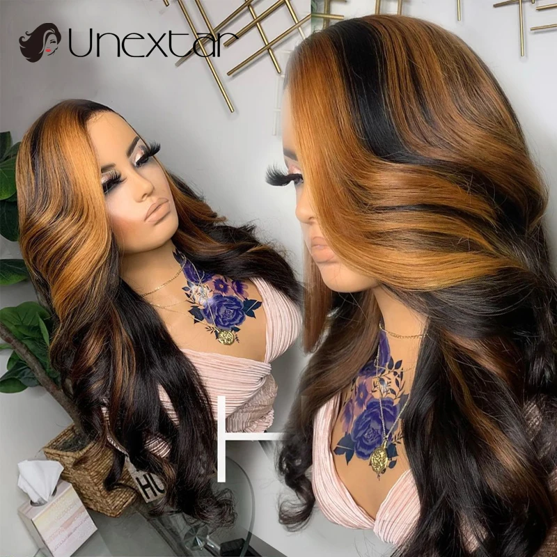Highlight Gold 13x4 Lace Front Wig Pre Plucked Wavy Role Play Female Wig Human Hair Transparent Lace 4x4 Closed Wig Unextar Hair
