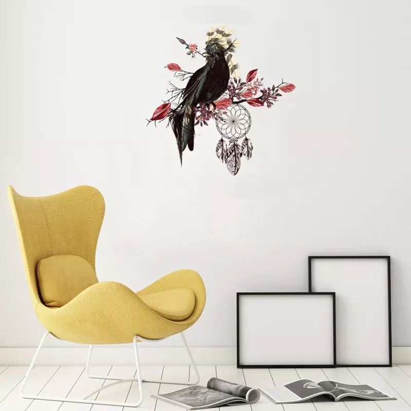 

NEW2022 Creative Black bird Red leaves Wall Sticker Living room bedroom home decoration Waterproof removable wallpaper stickers