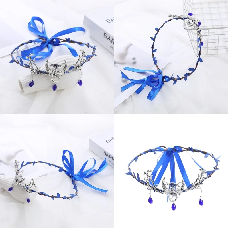 

Fairy Dragon Fascinators for Cosplay Party Wedding Festivals Girls Bridal Dragon Headband Floral Fairy Headwear