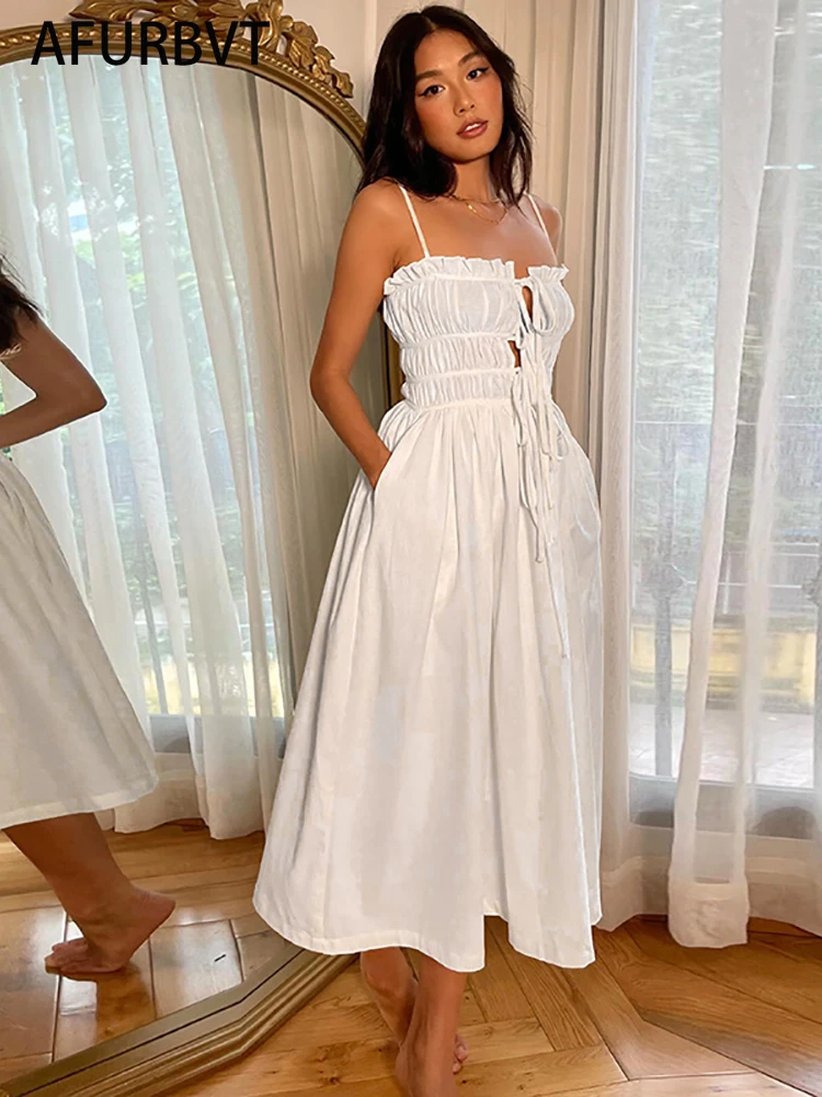 

Celebrity Women's Spaghetti Strap Bodycon Bandage Dress Sexy Sleeveless Midi Evening Runway Club Party Dresses 2022 Summer