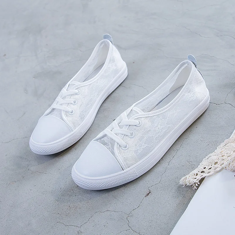 Women's Summer Lace-up Shoes Shallow Mouth Comfortable All-match Mesh Hollow Small White Shoes Women Shoes Woman