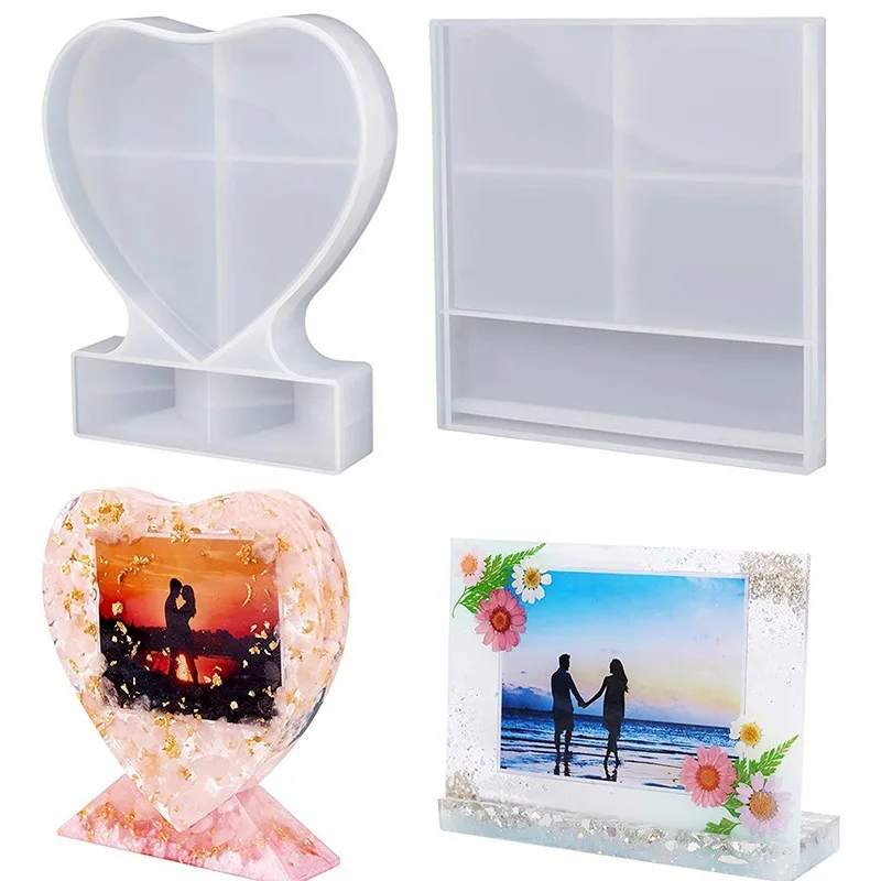 DM395 Heart Rectangle Shape Photo Frame Silicone Mold Jewelry Making Mold For Table Decoration