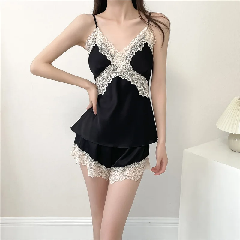 

Women's Summer Cool Casual Home Wear Spring Summer Sexy Deep V Women's Camisole Shorts Home Wear