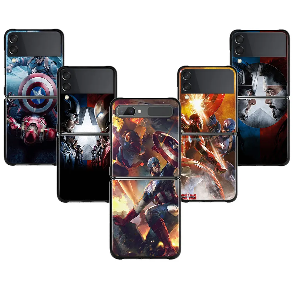 

Iron Man And Captain America Battle Case for Samsung Z Flip3 zflip zflip3 5G Funda ZF3 Z flip 3 Coque Hard PC Cover Marvel Case