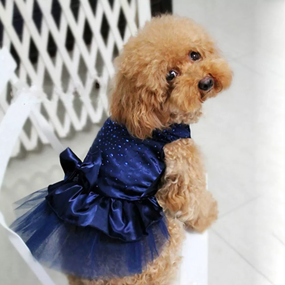 

Dog Dresses Pet Puppy Bowknot Gauze Skirt Sequin Princess Clothes Apparel Dog Supplies