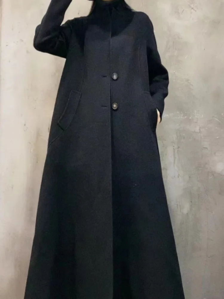 Vefadisa 2024 осенне-зимнее новое черное женское шерстяное пальто с воротником-стойкой