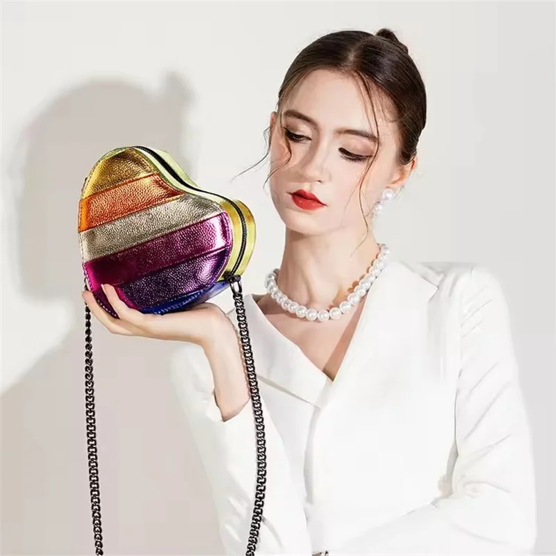 Женская Модная Сумка Через Плечо В Форме Сердца Яркая Из Искусственной Кожи С