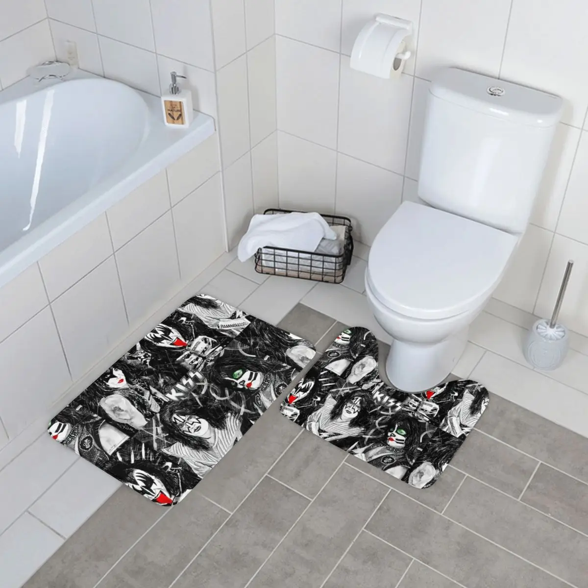 

Kiss Band Print Bath Mat Colour Splash with Logo 2 Pieces Soft Foot Bathroom Mat Set Vintage Polyester Bathroom Rug