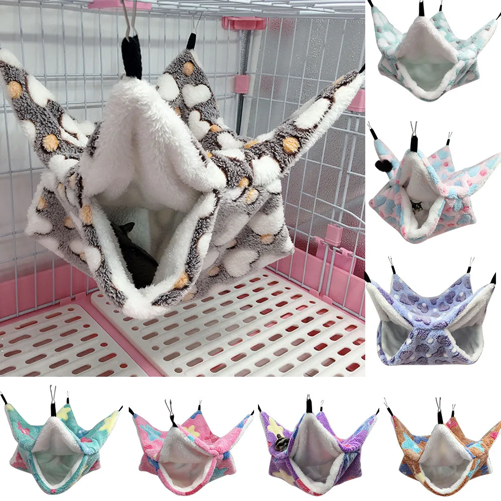 

Small Pet Hammock Hanging Beds Hamster Cage Small Animal Hammock Comfortable Double-layer Plush Cotton Hanging Cage Hamster Bed