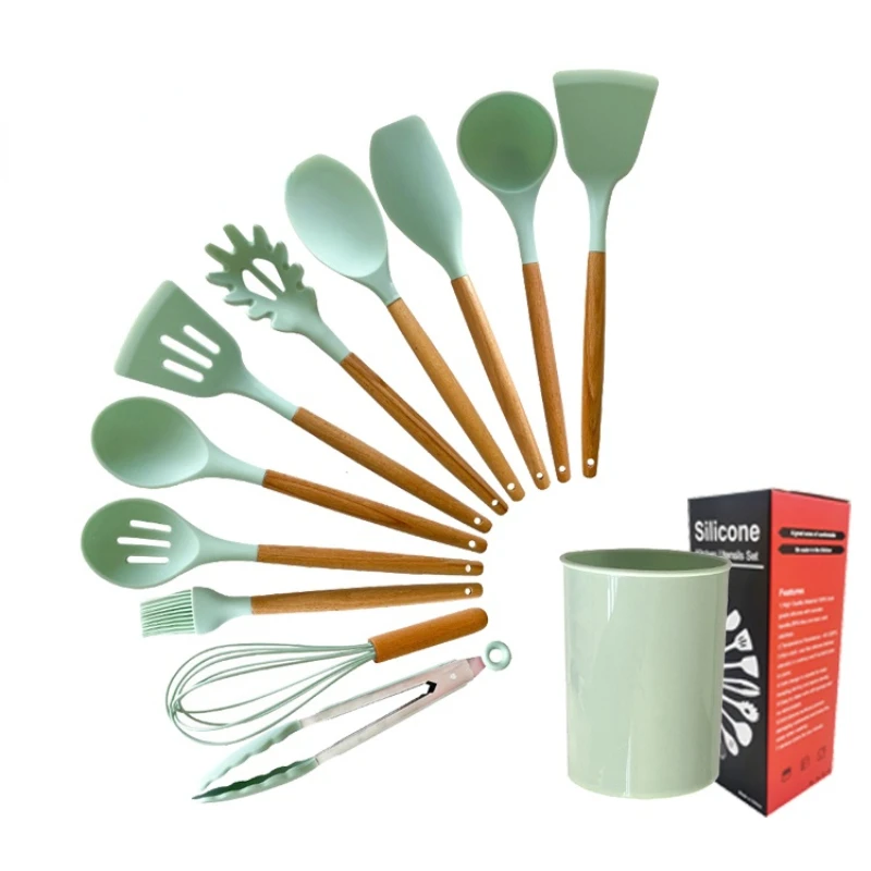 

Reusable household cook tool 12 piece luxury wooden silicone kitchen utensil set