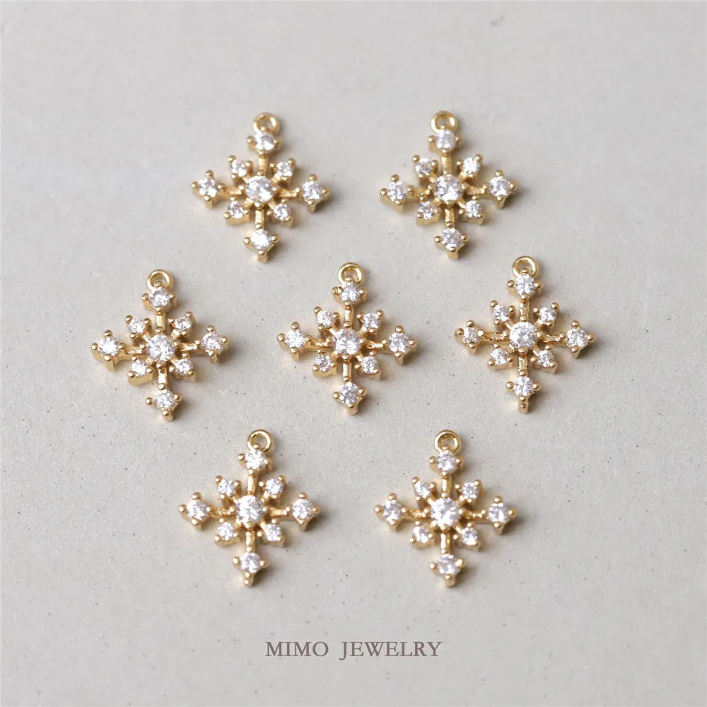 

Copper plated gold micro-inlaid zircon snowflake cross pendant DIY handmade earring necklace accessories